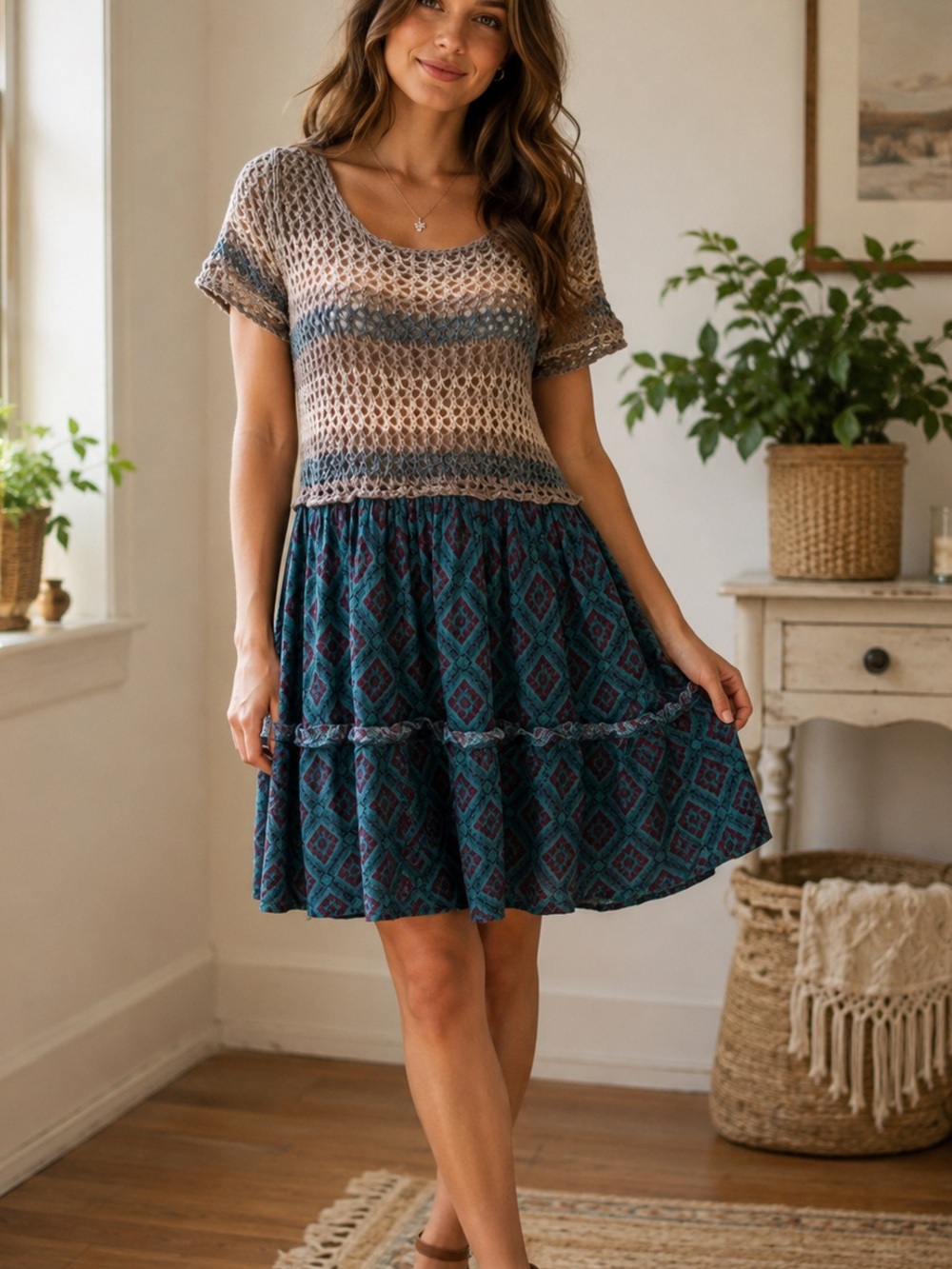 NWT Easel boutique crochet dress szS/M boho